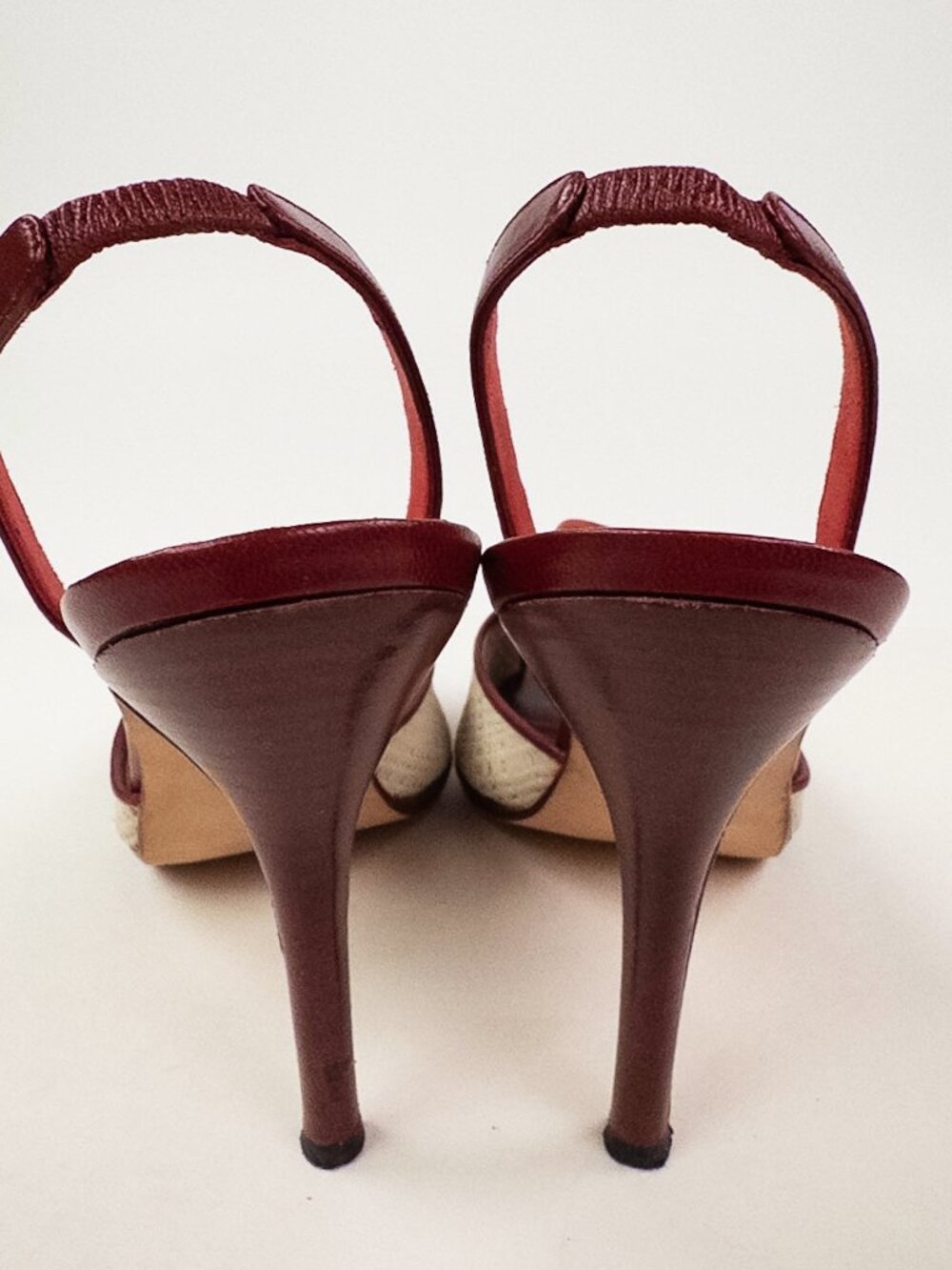 Manolo Blahnik Red Leather Ivory Slingback Peep Toe Heels Sz 39 - Picture 5 of 10